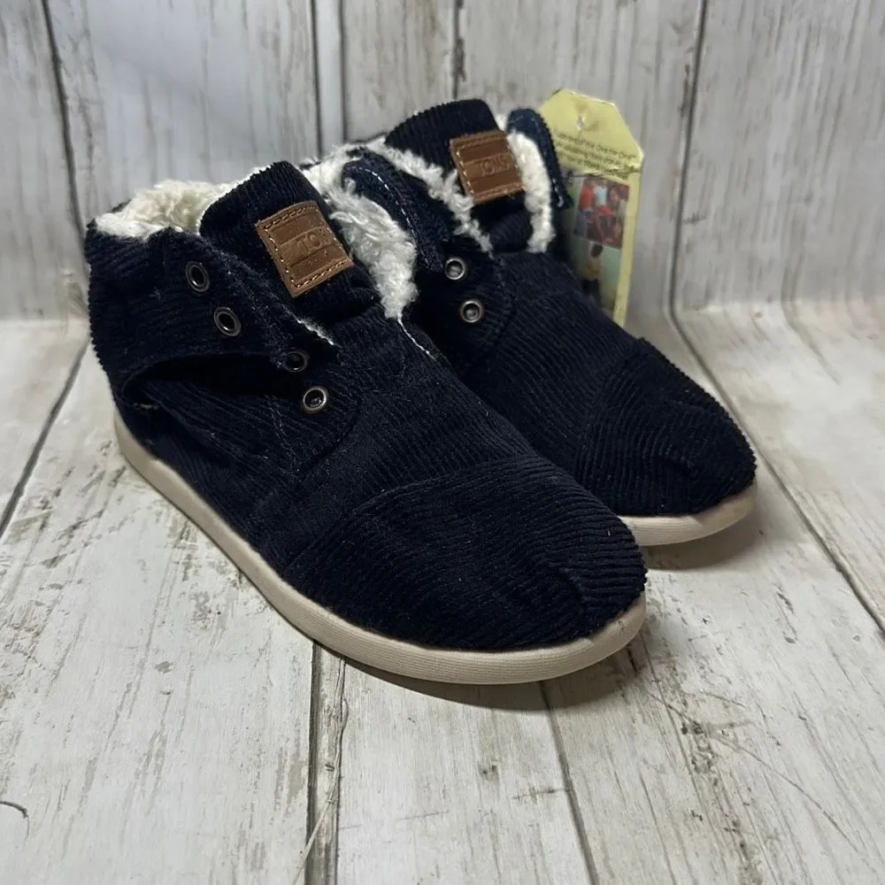 Toms Navy Blue Corduroy Fleece‎ Lined Slip on Shoes Tiny Botas size 11